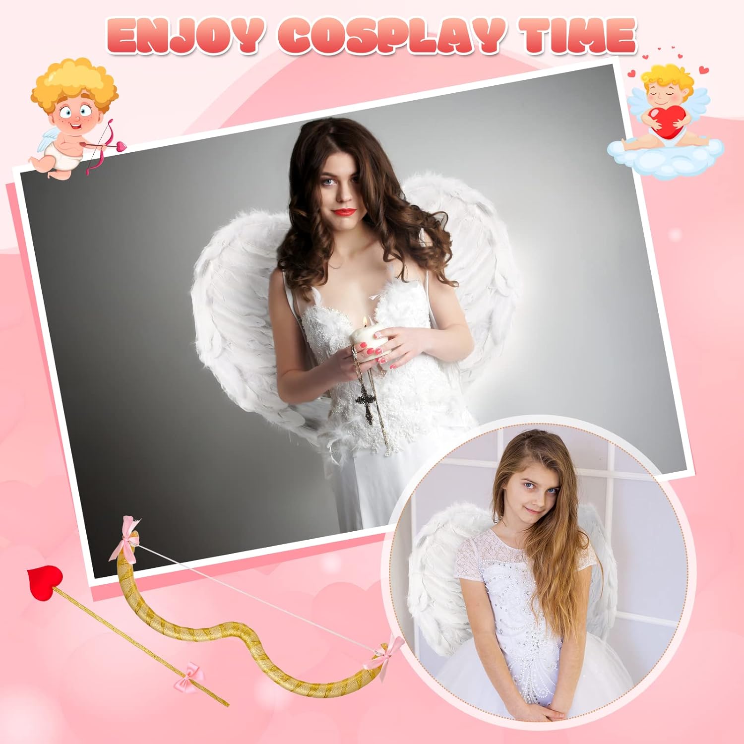 Leitee Cupid Costume Set with Bow Arrow and Wings Cosplay Cupid Costume Accessory for Women Adult Cosplay