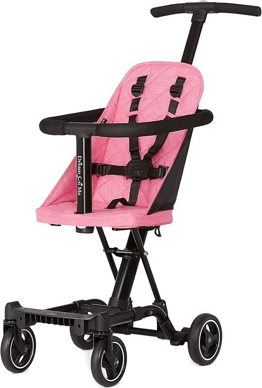 Cochecito de viaje ligero Dream On Me Coast Rider, límite de 45 libras, rosa | Arnés de 5 puntos, ruedas suaves, cochecito compacto para bebés y niños pequeños, aprobado para parques temáticos, plegado rápido, se convierte en conductor y scooter