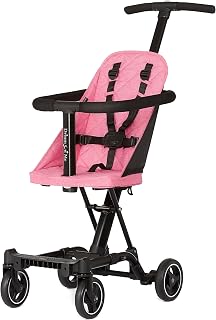 Dream On Me Coast Rider Travel Stroller, Lightweight & Compact Baby Stroller, Theme Park Approved, Book-Folding Design, Adjustable Handle, Soft-Ride Wheels, Converts to Rider & Scooter - Pink