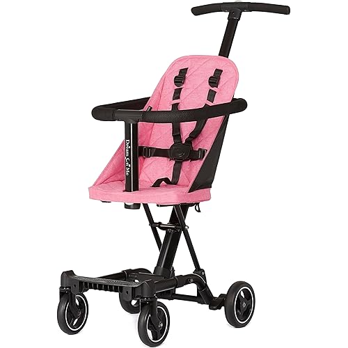 Dream On Me Coast Rider Travel Stroller, Lightweight & Compact Baby Stroller, Theme Park Approved, Book-Folding Design, Adjustable Handle, Soft-Ride Wheels, Converts to Rider & Scooter - Pink