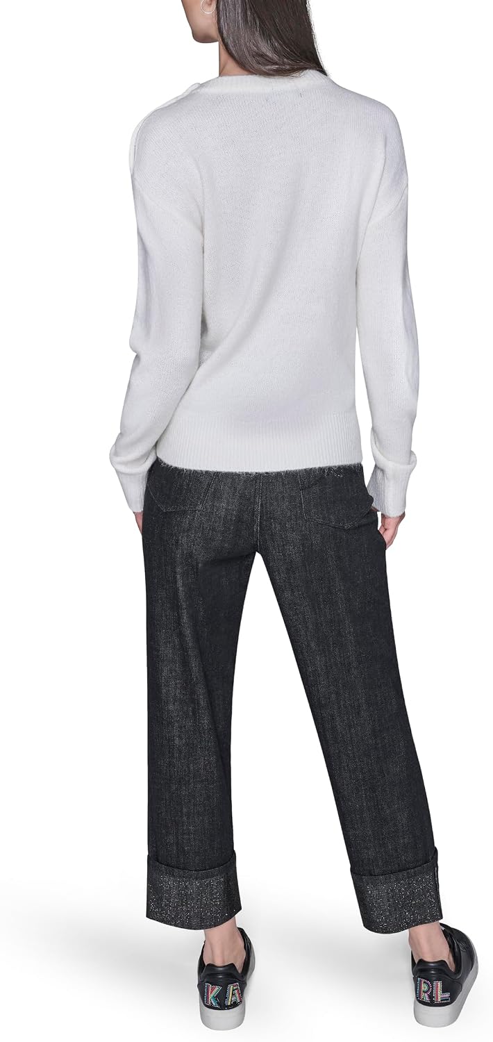 KARL LAGERFELD Women's Long Sleeve Crew Neck Bow Sweater