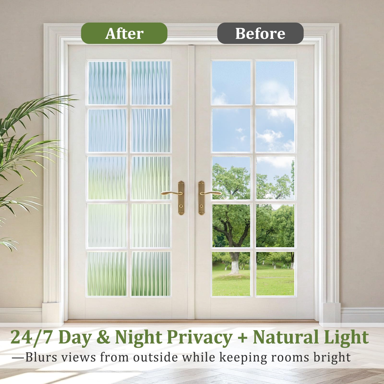 Beautyhero Reeded - Pellicola protettiva per finestra in vetro 3D, decorativa, scanalata con blocco UV, autoadesiva, rimovibile, per porta del bagno, adatta per affittuari, 90 x 200 cm