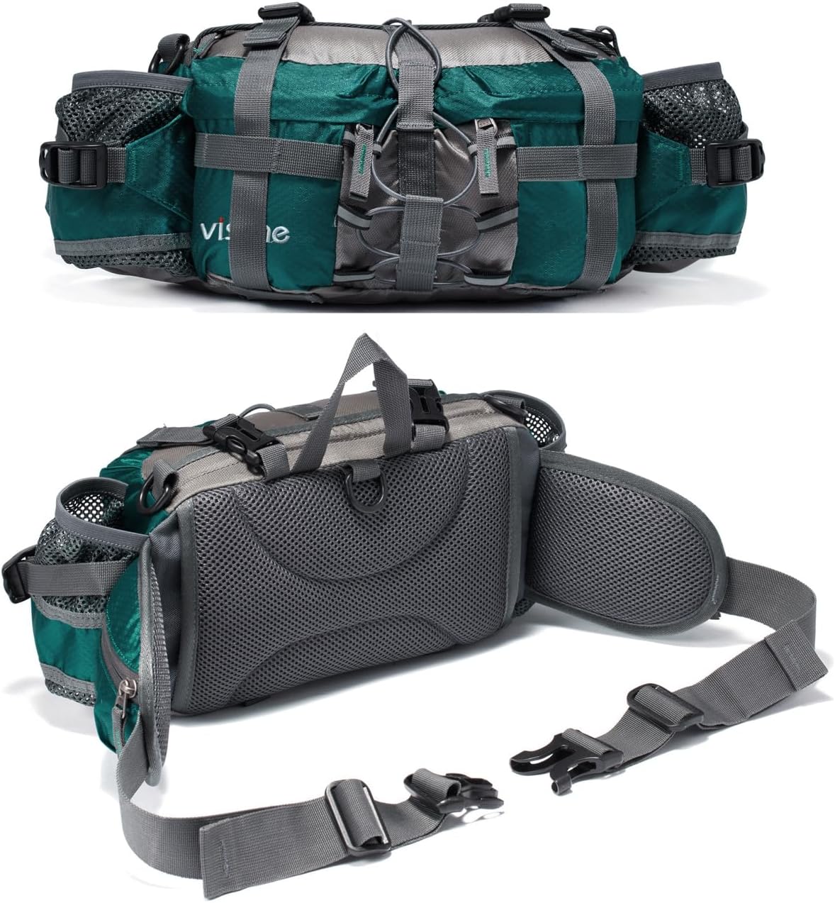 VISCNE Outdoor Fanny Pack Hiking Fishing Waist bag 2 Water Bottle Holder Lumbar Pack (Green)