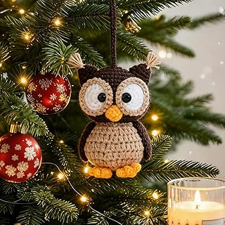Christmas Owl Ornament Positive Crochet-Owl Gifts for Women-Cute Handmade Knitted Halloween Birthday Gifts for Women Men, Ornament for Christmas Trees, Car Hanging Accessories