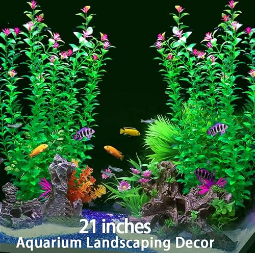 BOLYEE 2 pcs Aquarium Decor Plants 21 Inches Extra Large Artificial Plastic Fish Tank Plants, Tall Fish Tank Decorations
