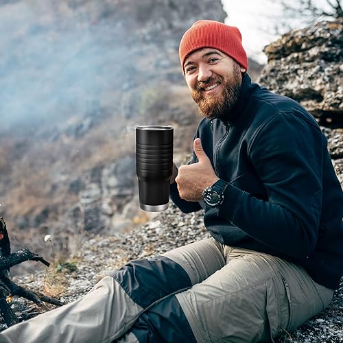 Miniatura 83 de HAUSHOF Taza de viaje de 24 onzas con asa, taza de café aislada al vacío de acero inoxidable, tazas de viaje de doble pared con tapa a prueba