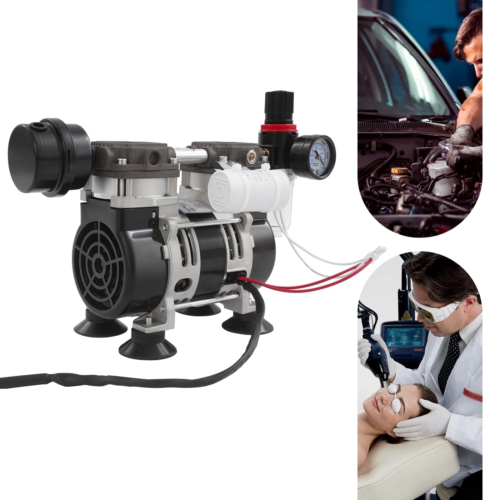 Pompa muta senza olio,Pompa a vuoto da laboratorio con manometro e filtro dell'aria,Pompa a bassa pressione 230w,Pompa ad aria industriale,1400 giri/minuto 2,8 bar pompa da laboratorio