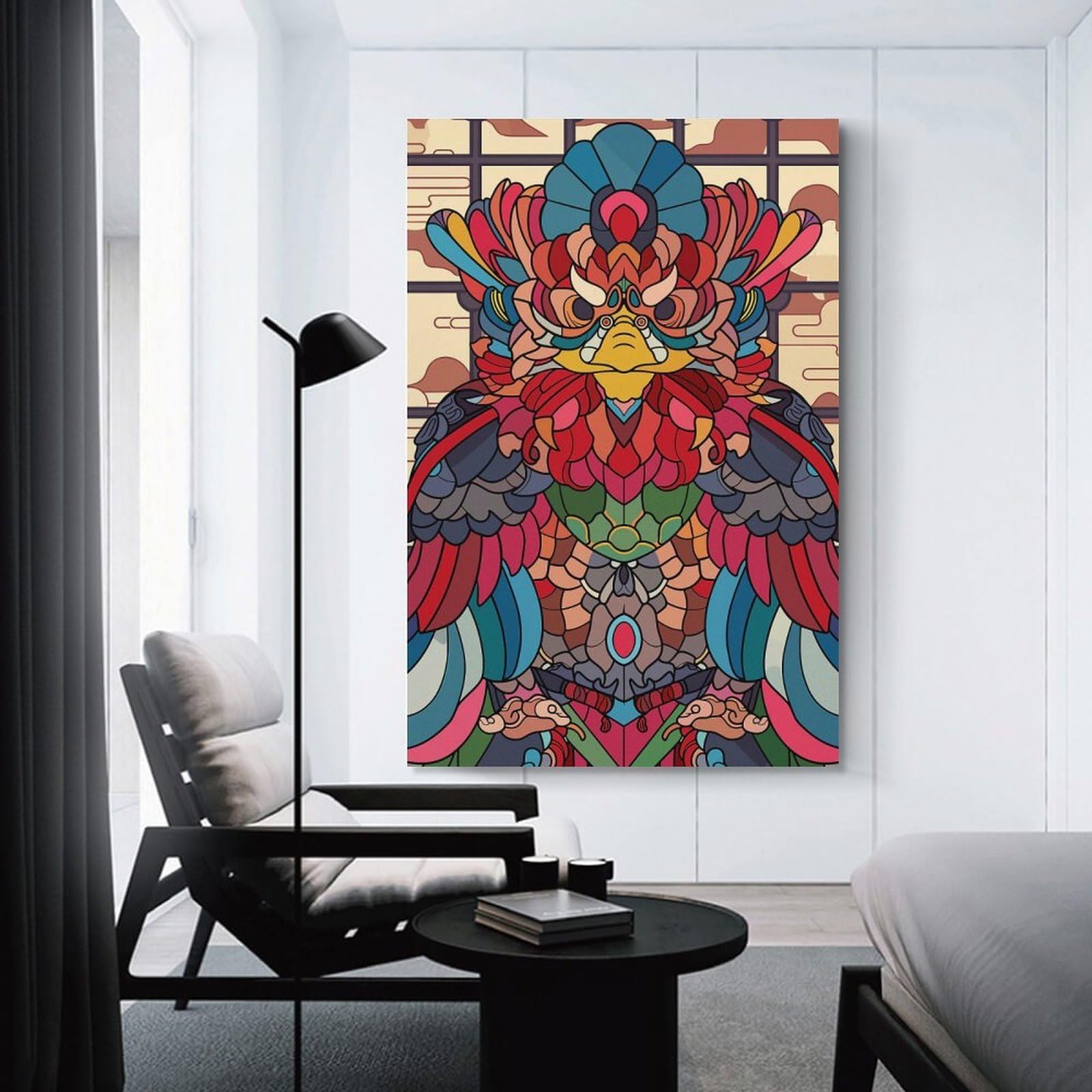 Junmoney Wall Picture Print Colorful Mythical Bird Illustration, 24x36inch(60x90cm), for Entrance Walls, Hall Decor Or Foyers, A Neat Decor Update for Hallways