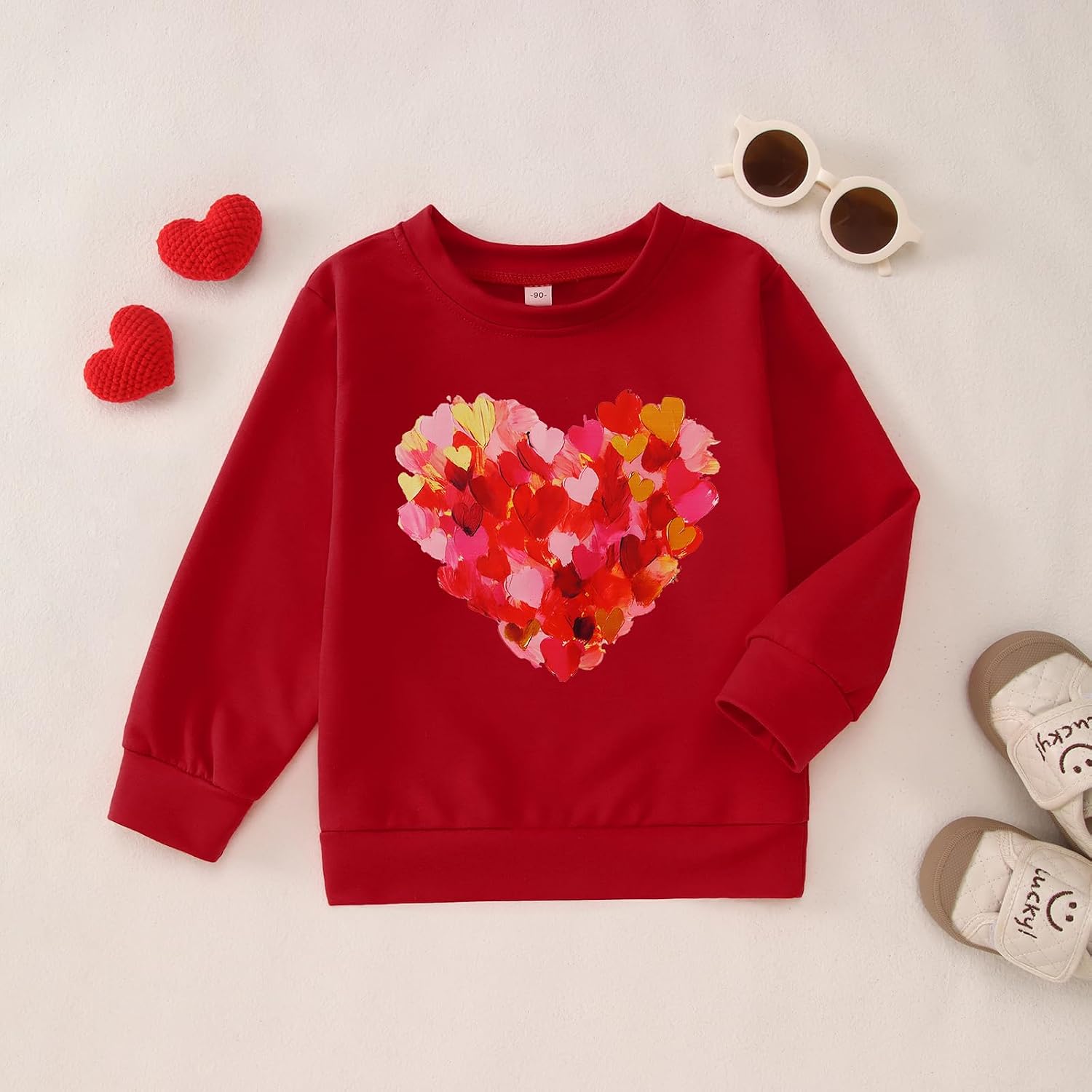 Toddler Baby Girls Valentines Sweatshirts Colorful Heart Print Long Sleeve Shirts Crewneck Pullover Top Clothes 1-6Y