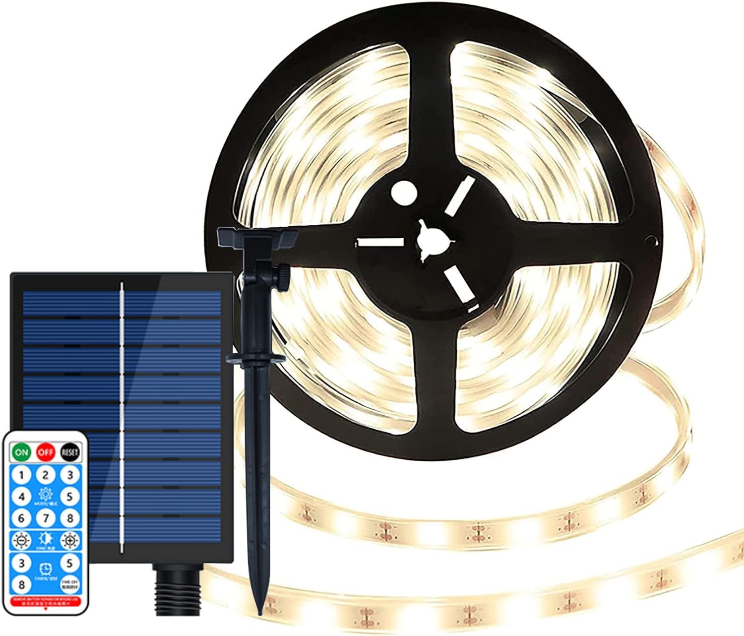 10M 240LED Streifen Solarleuchten, Wasserdicht Flexible LED Strip 8 Modi Lichtschläuche Solar Band Lichterketten mit Fernbedienung Dekoration Außen Innen Weihnachten Hochzeit Party (Warmweiß)