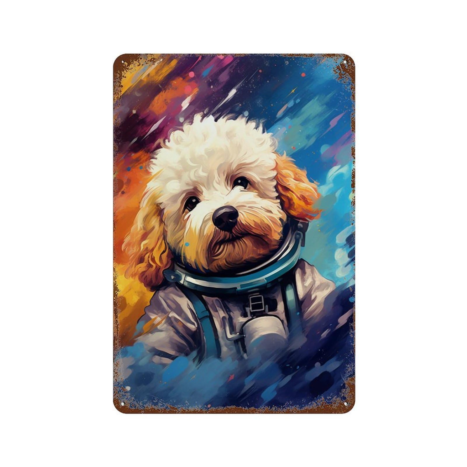 Space Poodle Adventure Decorative Tin Sign 11.8"x7.9", Vintage Wall Decor for Basement, Hobby Room And Garage Decor