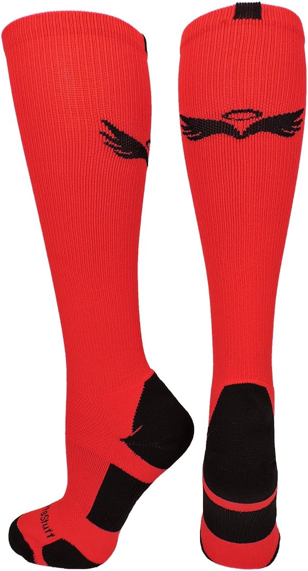 MadSportsStuff Angel Wings Over The Calf Socks (Red/Black, Small)