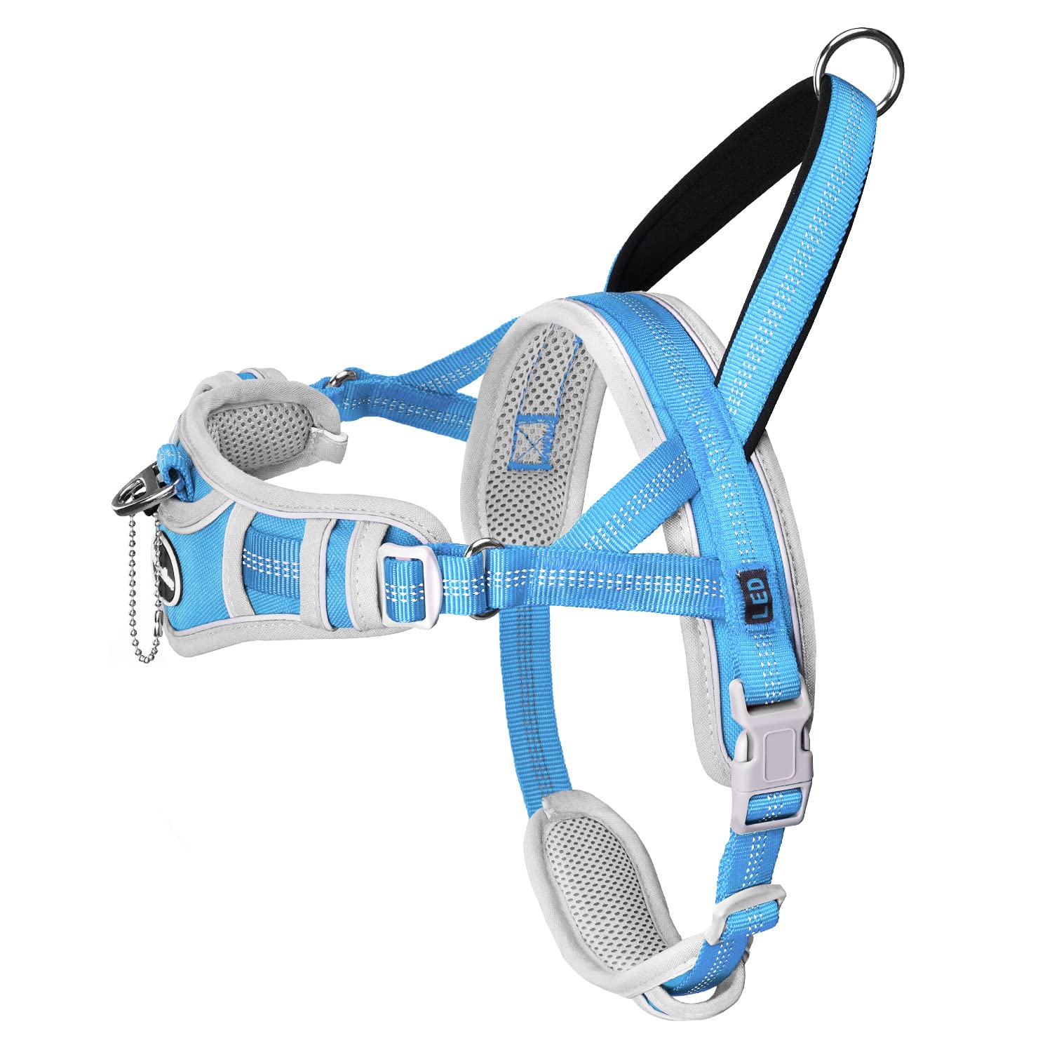 ADVENTUREMORE Small Dog Harness No Pull, Dog Halter Harness Adjustable Reflective Dog Vest Escape Proof Dog Harness with Easy Control Front Clip Handle for Training Walking XS Blue