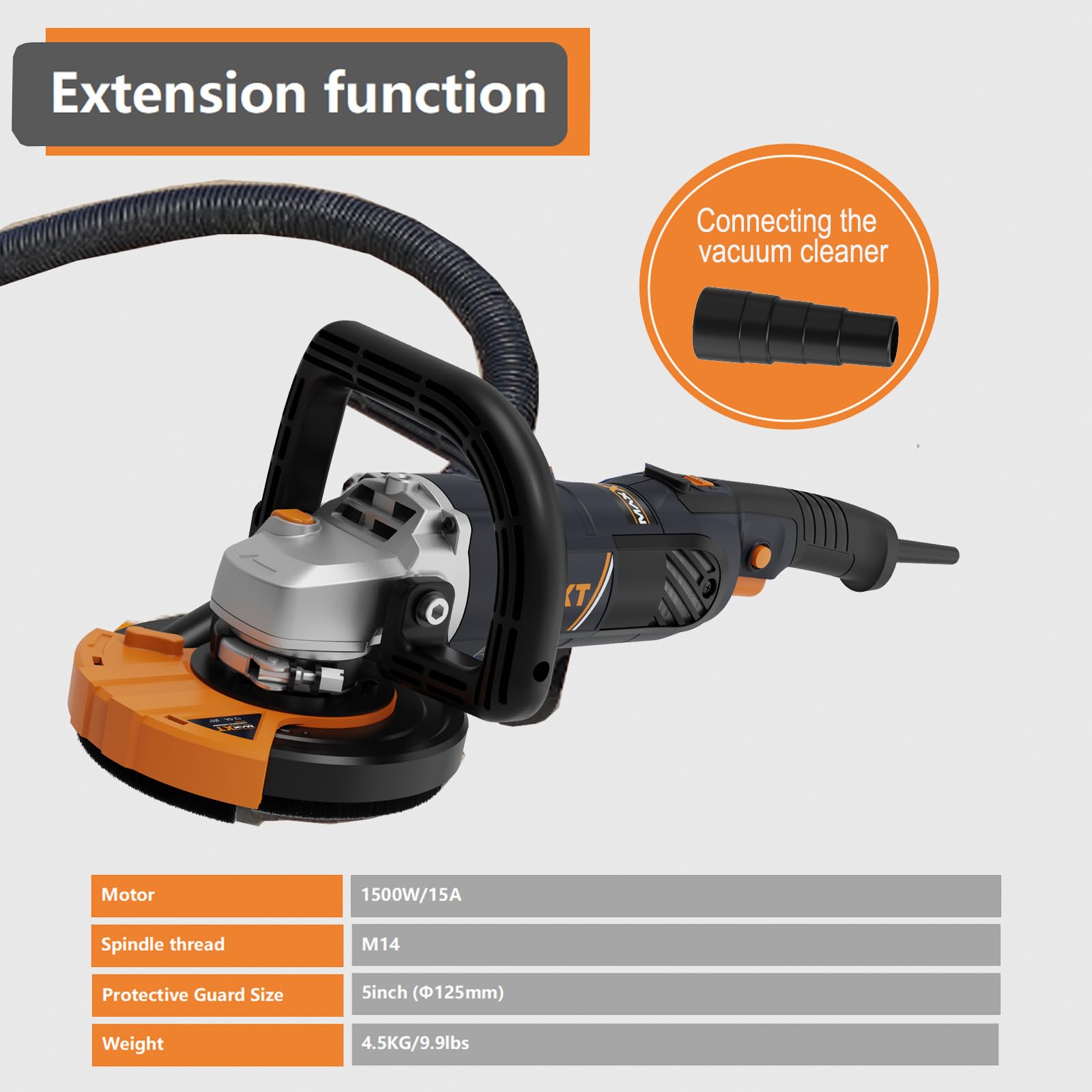 Levigatrice per Cemento 1500W, MAXXT Smerigliatrice per calcestruzzo 1000-8500RPM 7 Velocità Regolabili, Levigatrice per Calcestruzzo con Protezione Rimovibile(Include due dischi abrasivi al diamante)