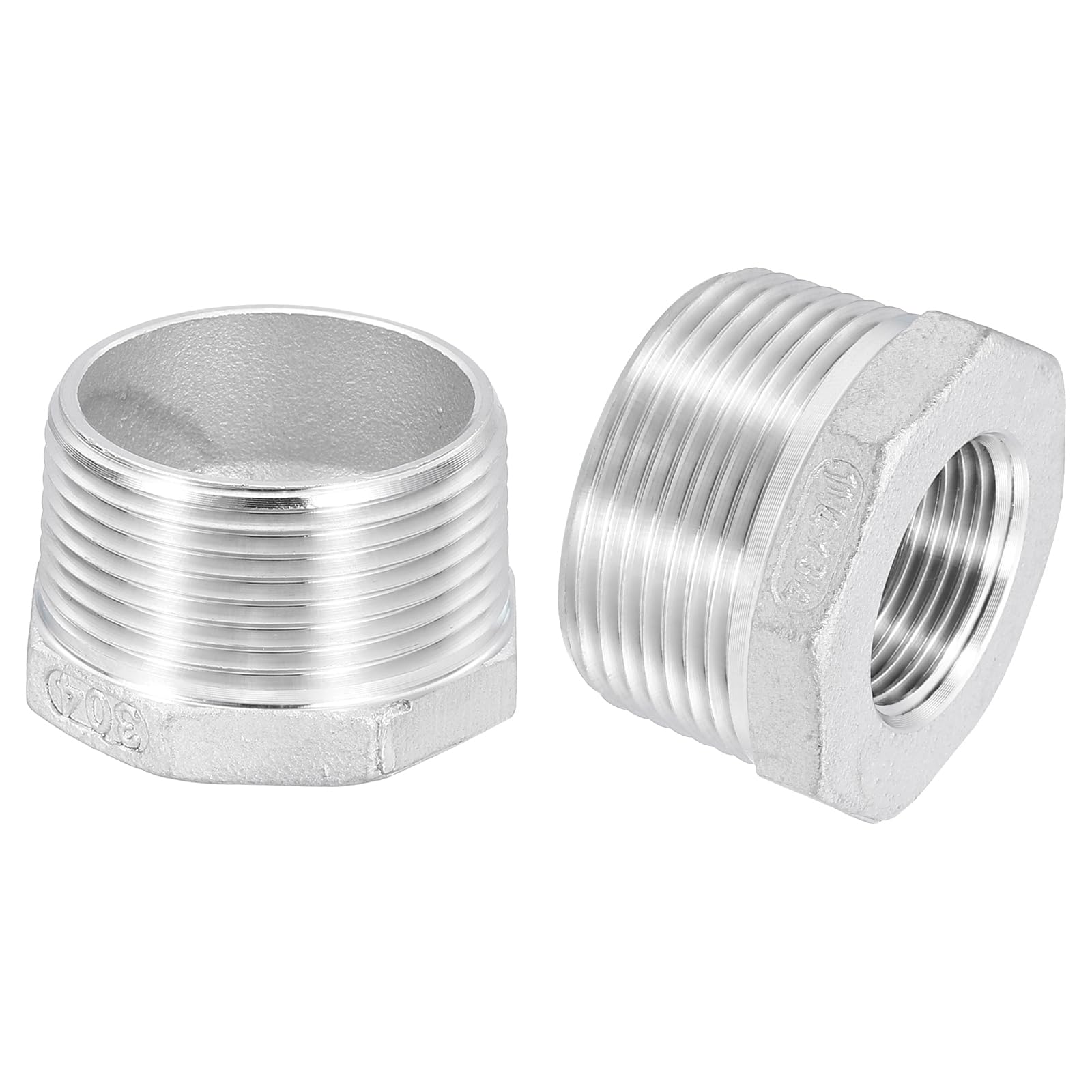 uxcell 3Pcs 1-1/4" Male to 3/4" Female NPT 304 Stainless Steel Reducer Hex Bushing, Reducing Cast Pipe Adapter Fitting for industrial, oil/gas, water, HVAC, and plumbing systems