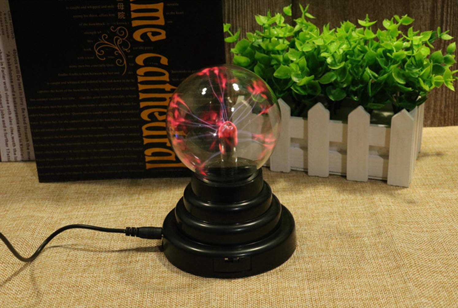 Lámpara de bola de plasma [sensible al tacto] nebulosa esfera globo novedad juguete - USB o alimentado por batería [rojo]