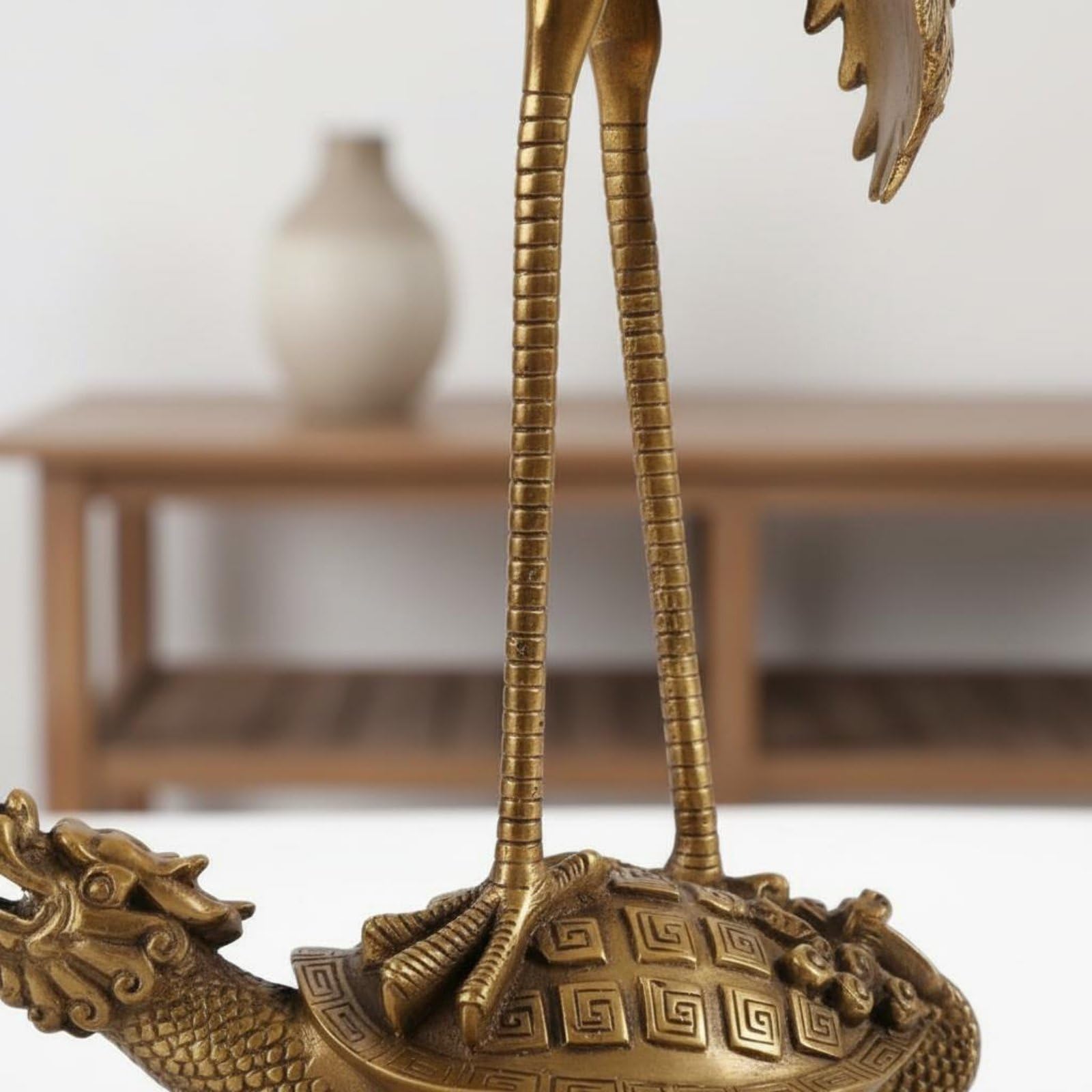Adorno de Ave Zancuda de la Longevidad Coleccionable Escultura de Bronce Estilo Chino Diseño Llamativo Decoración del Hogar para Entrada, Verde Antiguo, 1.2M Izq.Delante
