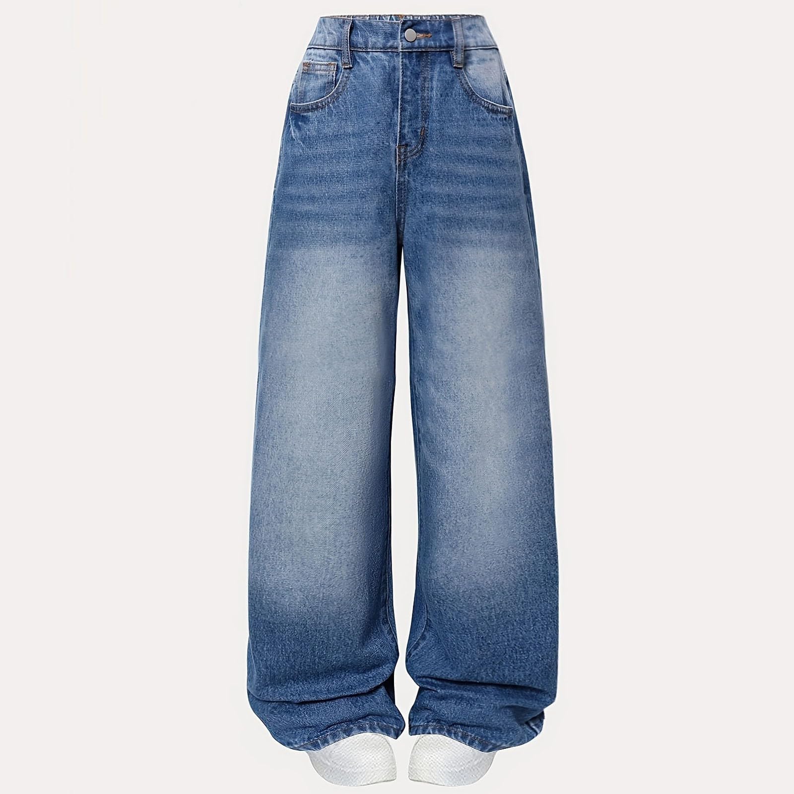 Jeans per Ragazze, Pantaloni Larghi in Denim a Gamba Larga, Vita Alta Elasticizzata, Pantaloni con Fiocco Carini, Casual, Abbigliamento da Strada per bambini7