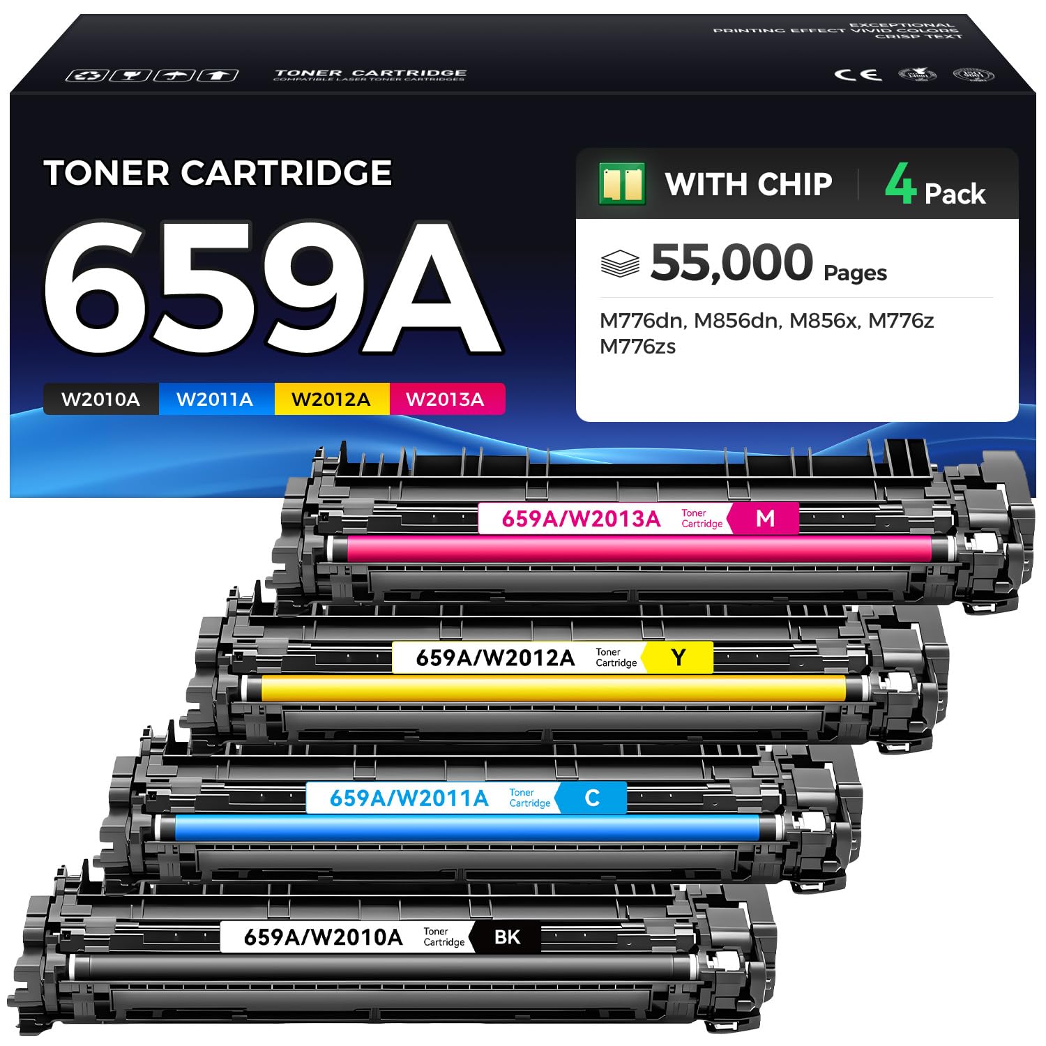 659A Toner Cartridge 4-Pack Replacement for HP 659A W2010A W2011A W2012A W2013A 659X Compatible with HP Color LaserJet Enterprise MFP M776dn M856dn M856x M776z M776zs Printer Black Cyan Magenta Yellow