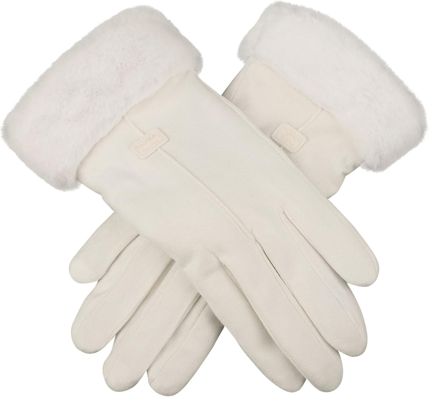 F Flammi Women's Winter Suede Gloves with Fur Cuffs - Soft, Warm, Touchscreen, Fleece Lined - Image 4