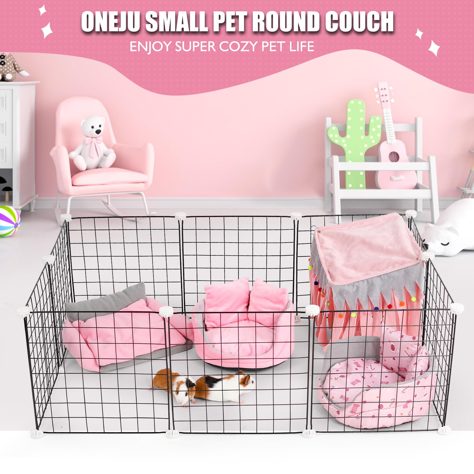 Guinea Pig Couch - Guinea Pig Bed, Removable Cushioned Pillow, Round Cuddle Cup Shape, Pure Pink and Gray, Ideal Bed for Small Pets — view 7