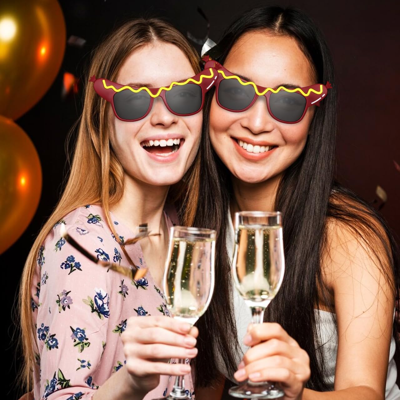 Angoily 4 Pcs Funny Dance Party Makeup Glasses, Hot Dog Sunglasses Funny Dance Party Makeup Eyeglasses Novelty Sunglasses for Halloween Christmas Cosplay New Year Summer Costume Birthday Accessories