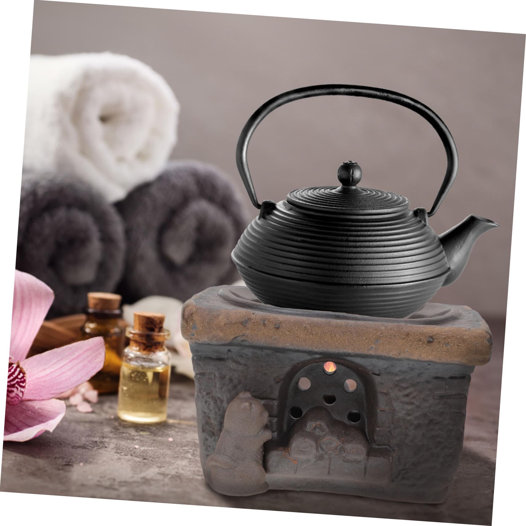 Calentador de Tetera de Cerámica Retro para Té y Base | Base de Estufa, Estilo Japonés, Conservación del Calor, Pieza de Sobremesa