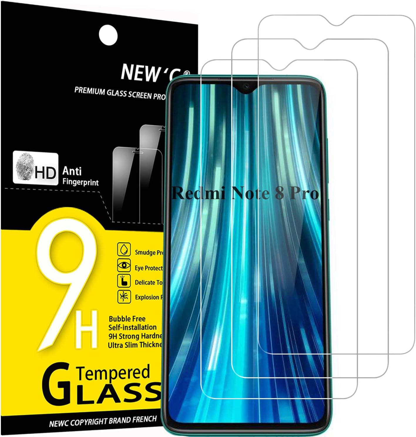 3 Pack Designed for Xiaomi Redmi Note 8 Pro, Redmi 9 Screen Protector Tempered Glass, Case Friendly Anti Scratch Bubble Free Ultra Resistant