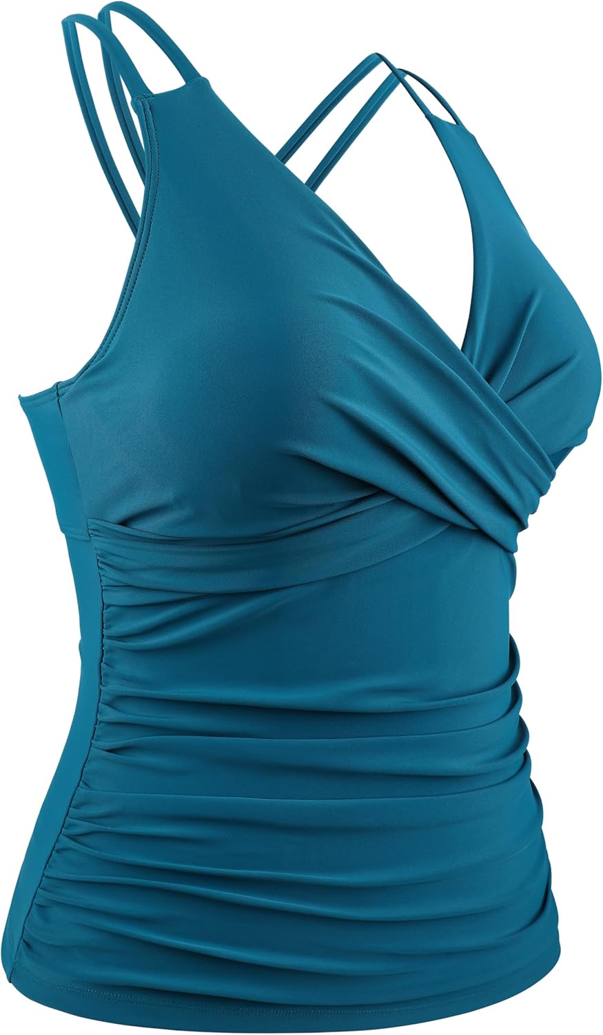 Firpearl レディース アンダーワイヤー タンキニ トップのみ 腹部コントロール 水着 Vネック プッシュアップ クロスオーバ