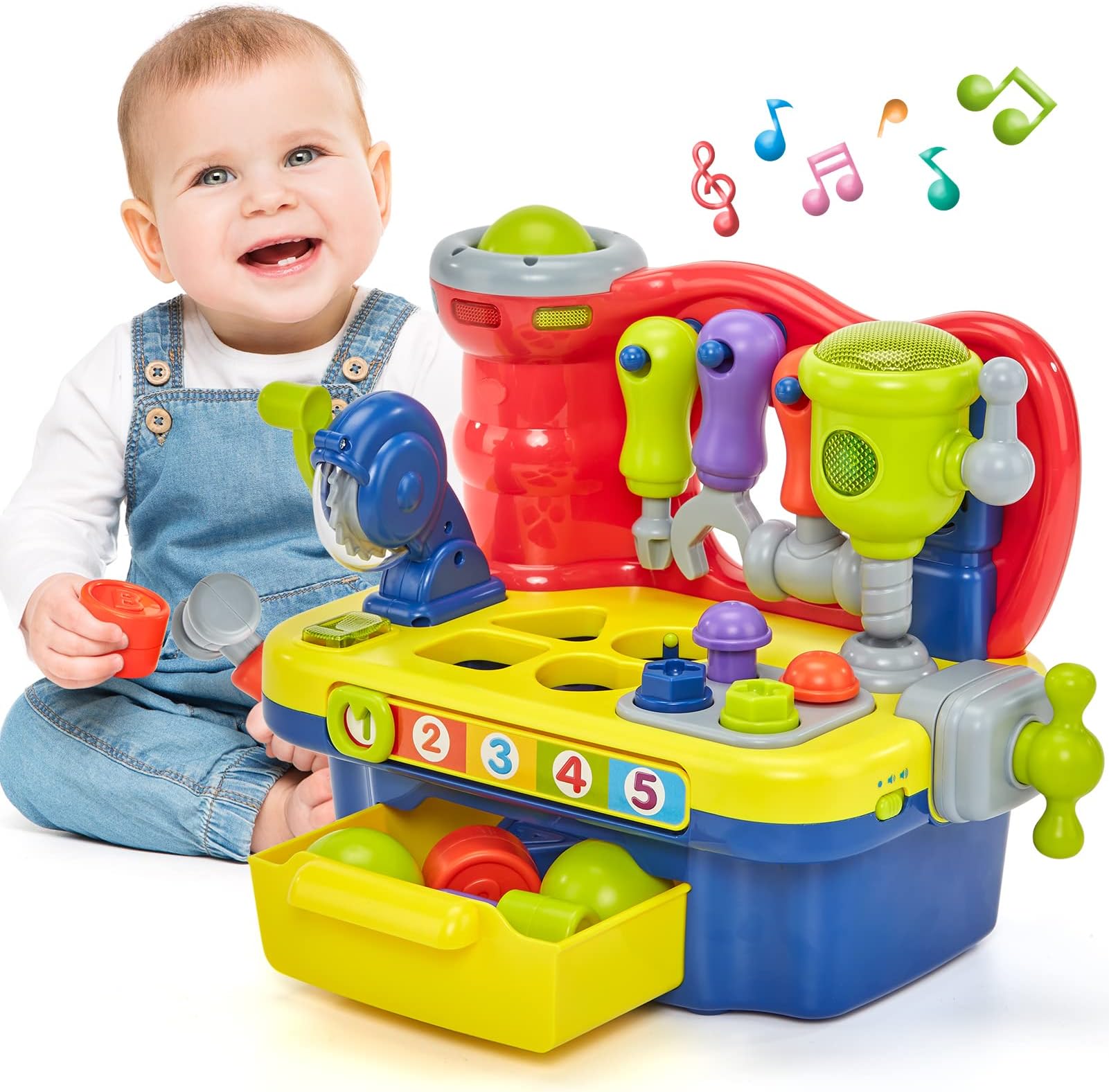 hahaland Toddler Toys for Boys Girls Gifts for Ages 18 Months+ Multifunctional Music Light Workbench for Baby Boy Toy for 2-Year-Old