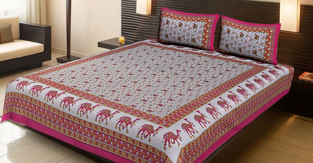 Buy Stylo Culture Cotton Rajasthani Sanganeri Bedsheet Magenta Camel