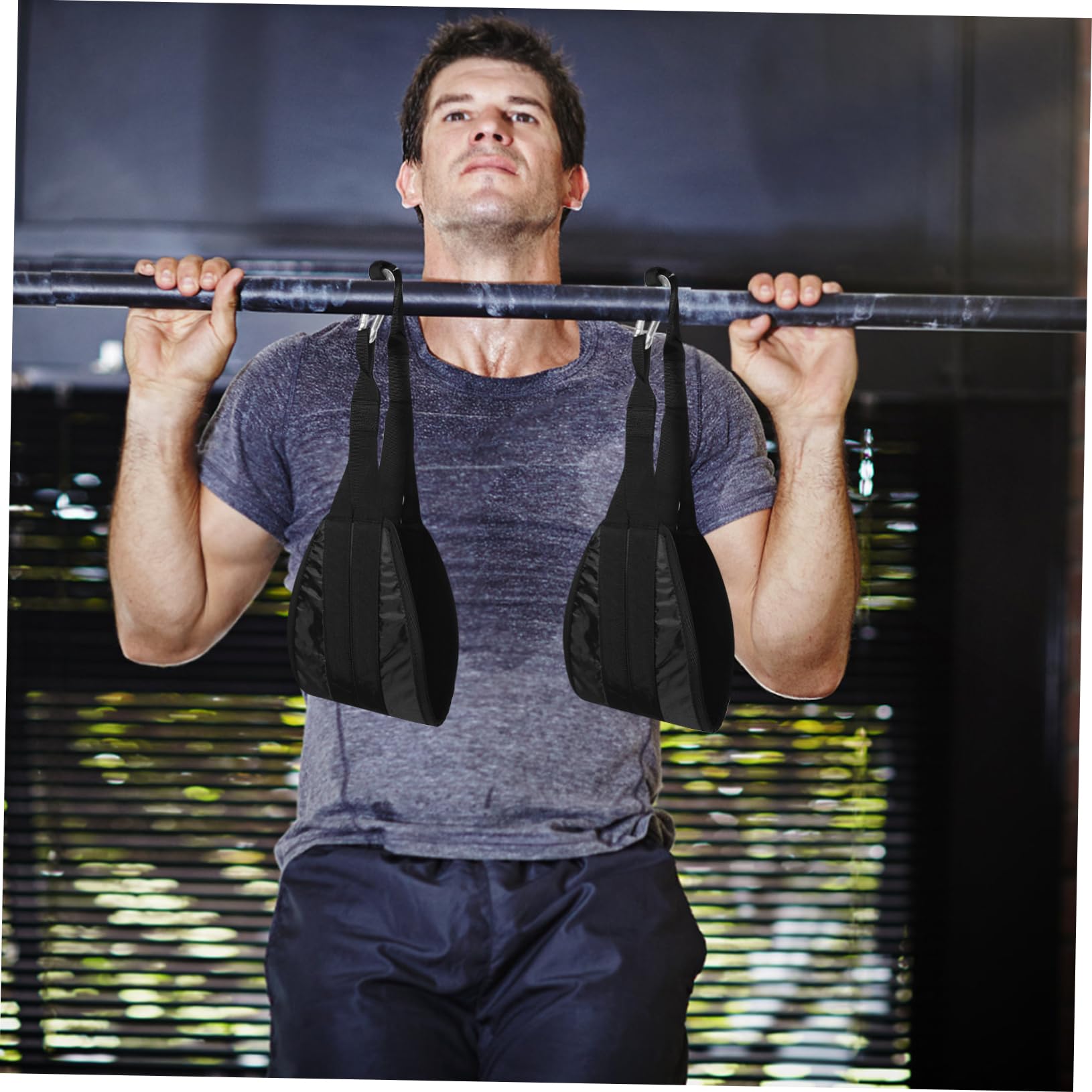 1 Paio Cinghie Sospese per Trazioni e Addome, Nero | Oxford Cloth e Poliestere, Allenamento Casa e Routine Fitness, Supporto Esercizi Upper Body