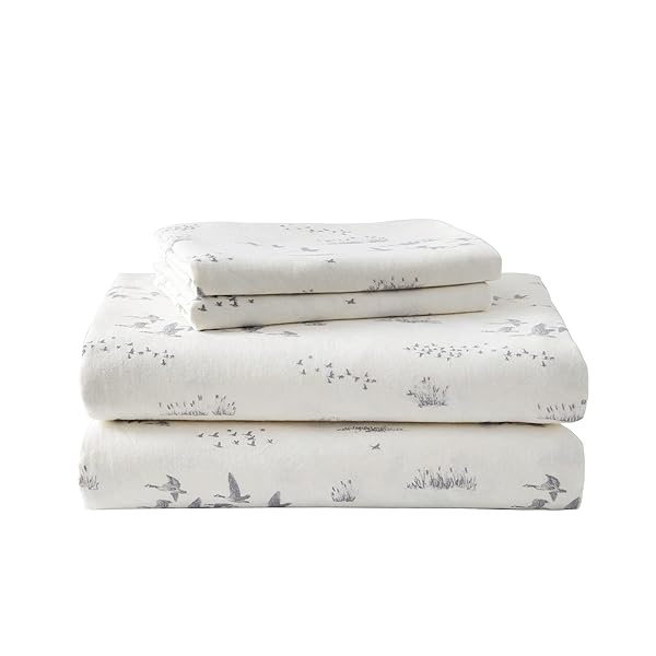 Eddie Bauer - King Sheet Set, Warm Breathable Cotton Flannel Bedding with Deep Pockets, Brushed for Extra Softness, Cozy Home Decor, Oeko-Tex Certified (Geese Meadows, King)