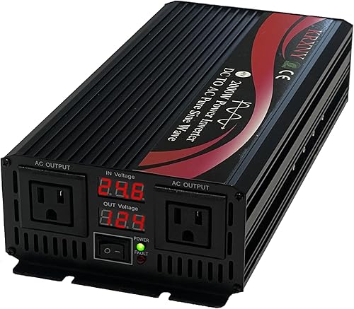 Miniatura 2 de Convertidor de corriente 2000 W 24 V CC a 110 V 120 V CA 60 HZ onda sinusoidal pura con pantalla LED para coche, RV, hogar solar