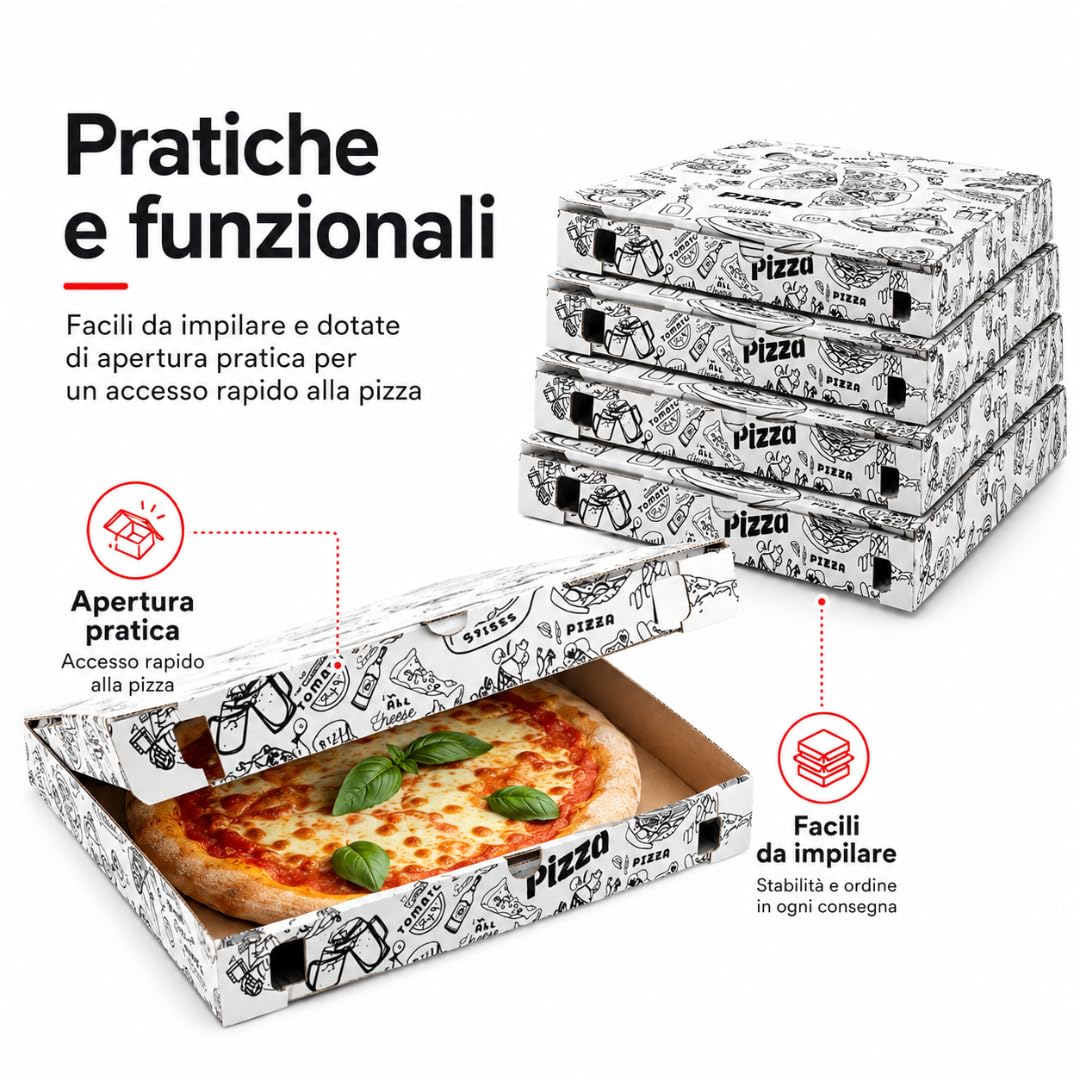 TOMMI Cajas de cartón para pizza, 50 x 50 x 5 cm, paquete de 50 unidades