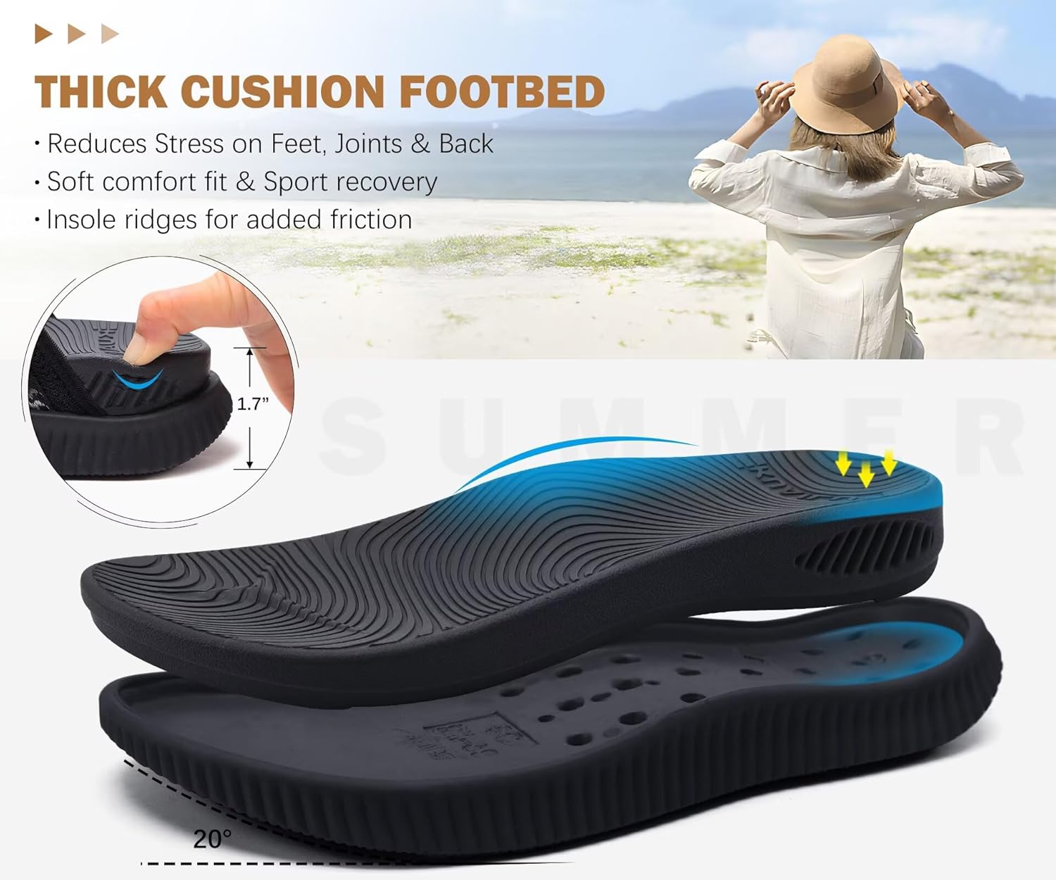 KuaiLu Womens Orthopedic Flip Flops With Arch Support Adjustable Thick Athletic Cushion Recovery Walking Sandals For Woman Ladies Fashion Comfortable Flip-Flop Slides, Water Resistant & Lightweight - Image 7