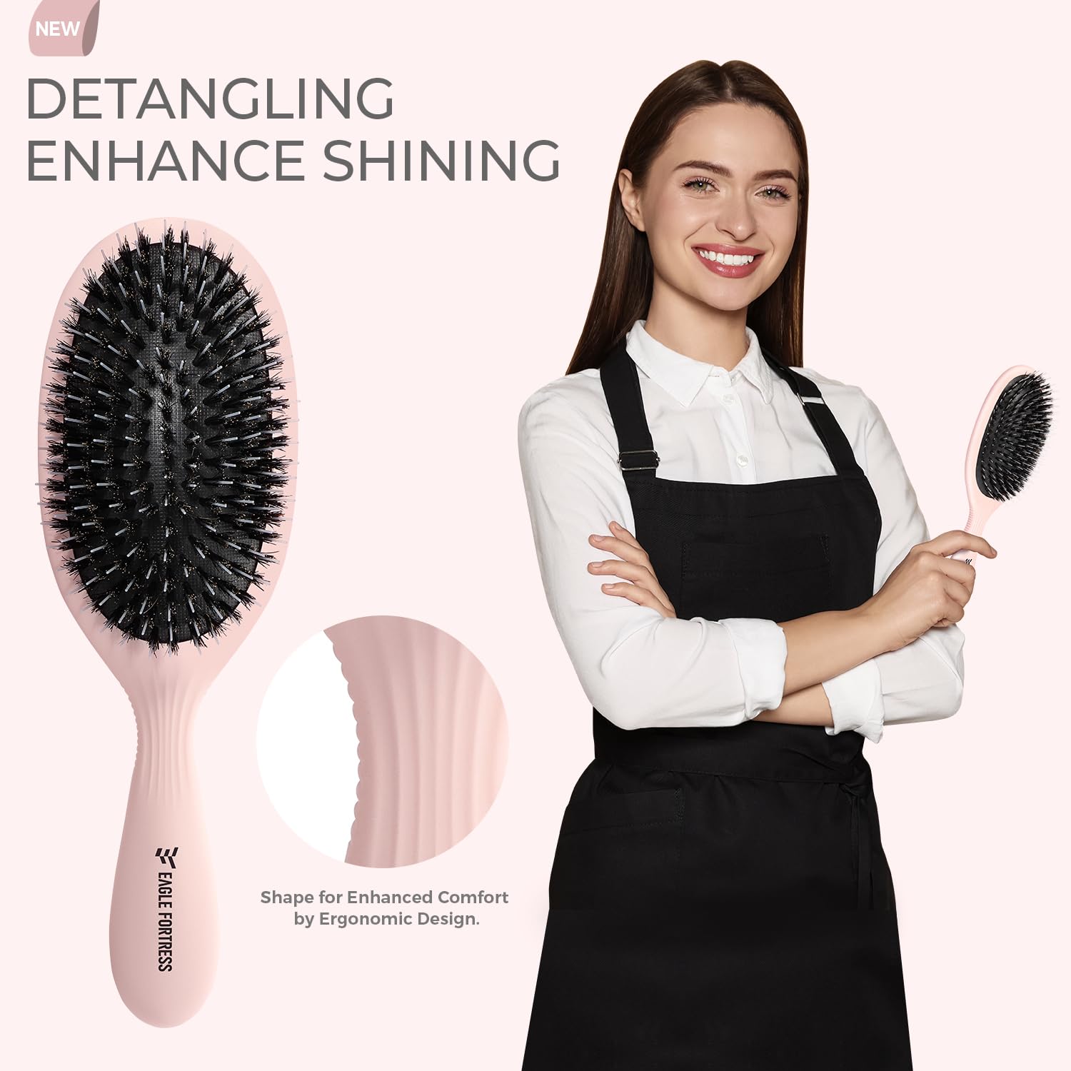 Glidease - Cepillo de cerdas de jabalí de lujo para mujeres y hombres, cepillo desenredante sin esfuerzo, ideal para todo el cabello grueso, fino y fino (rosa)
