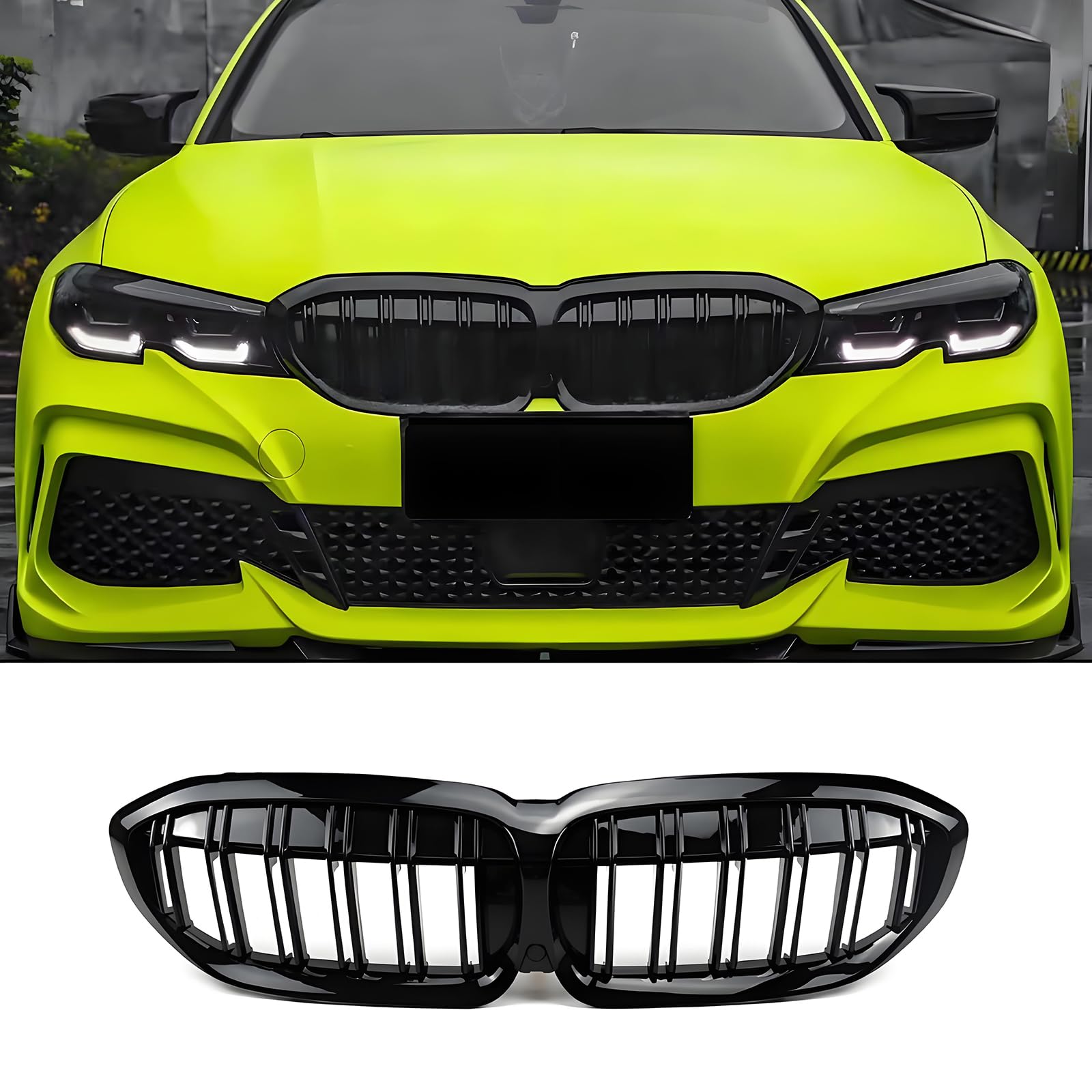 G20 Kidney Front Grill Replacement for BMW 3 Series G20 G21 Kidney Grill 2019-2022 Gloss Black Double Bridge Sport Radiator Grille(For 3er G20 2019-2022)