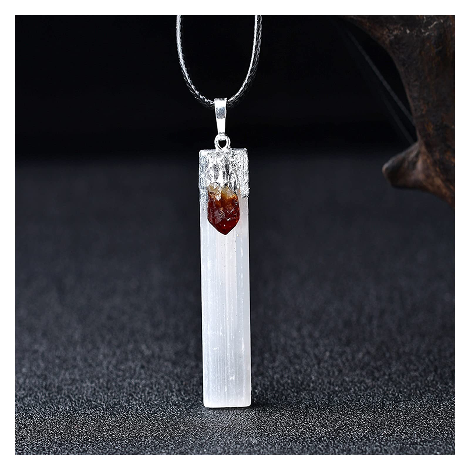 Ciondolo Selenite Quadrato - Pietra Naturale Per Reiki E Cristalloterapia