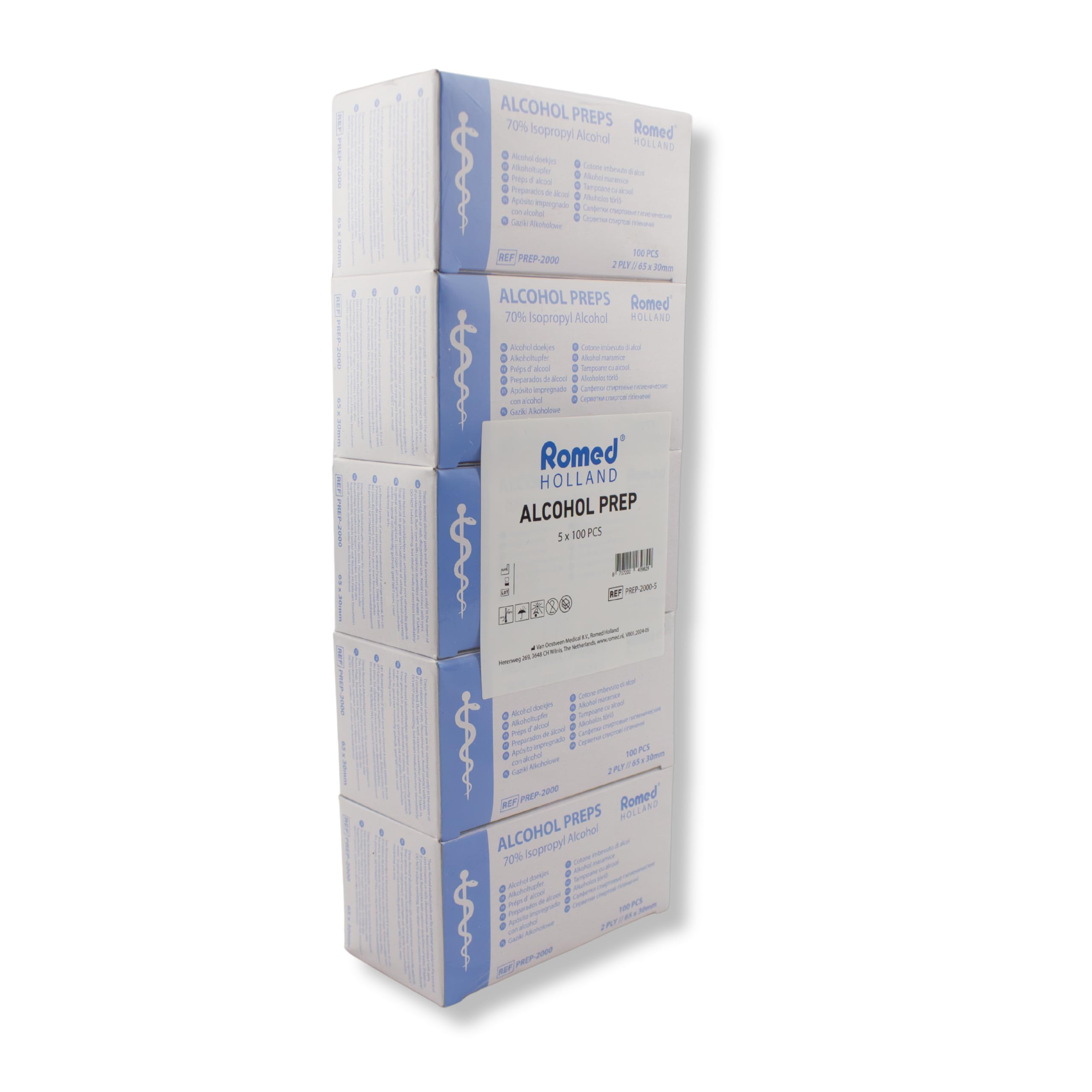 Romed Alkoholtupfer 65 x 30 mm, 2-lagig, Spar-Set 5 x 100 Stück, hygienisch eingesiegelt (1 Set = 1 x 5 x 100 Stück)