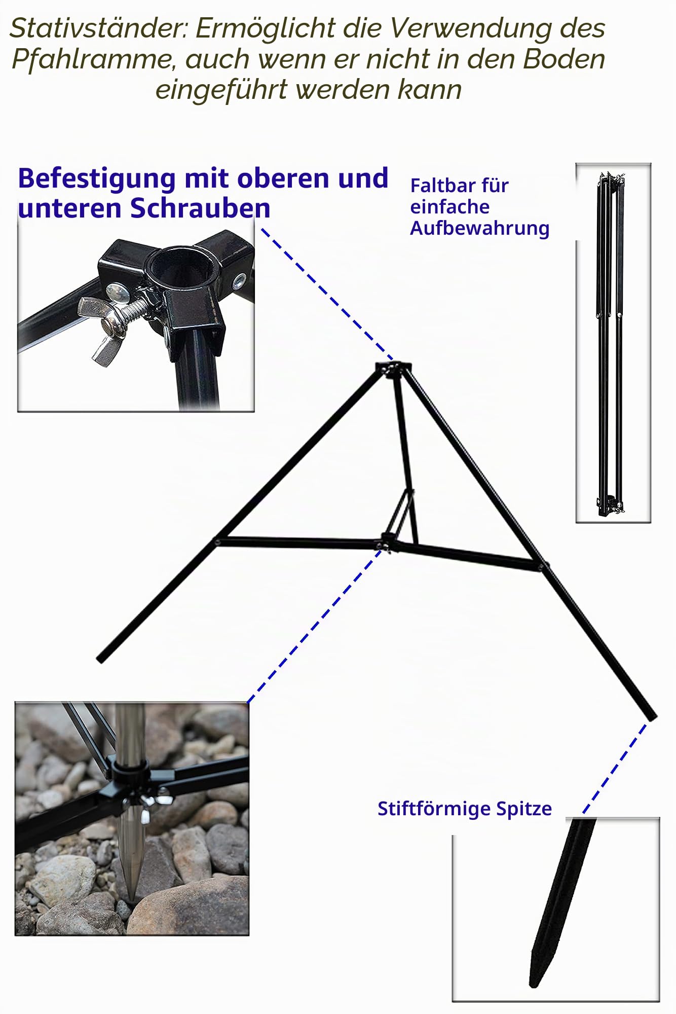 camping moon Robuste Edelstahl-Laternen-Pil-Treiber höhenverstellbar mit Stativständer und Aufbewahrungstasche D-240, D-243