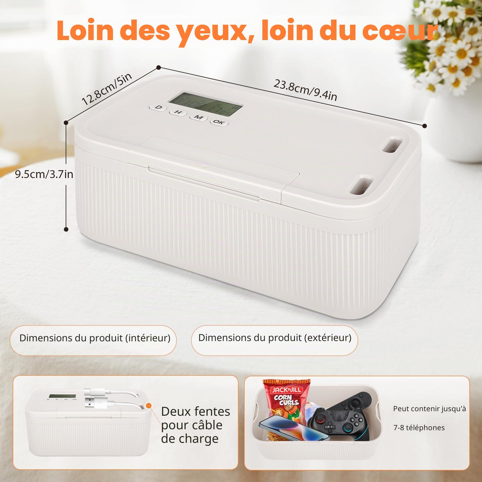 Coffre-Fort Sécurisé avec Minuterie, Boîte de Verrouillage de Téléphone avec Minuterie, Alcool ou Autres Tentations Indésirables, Prison pour Téléphone pour le Travail & les Enfants (Blanc)