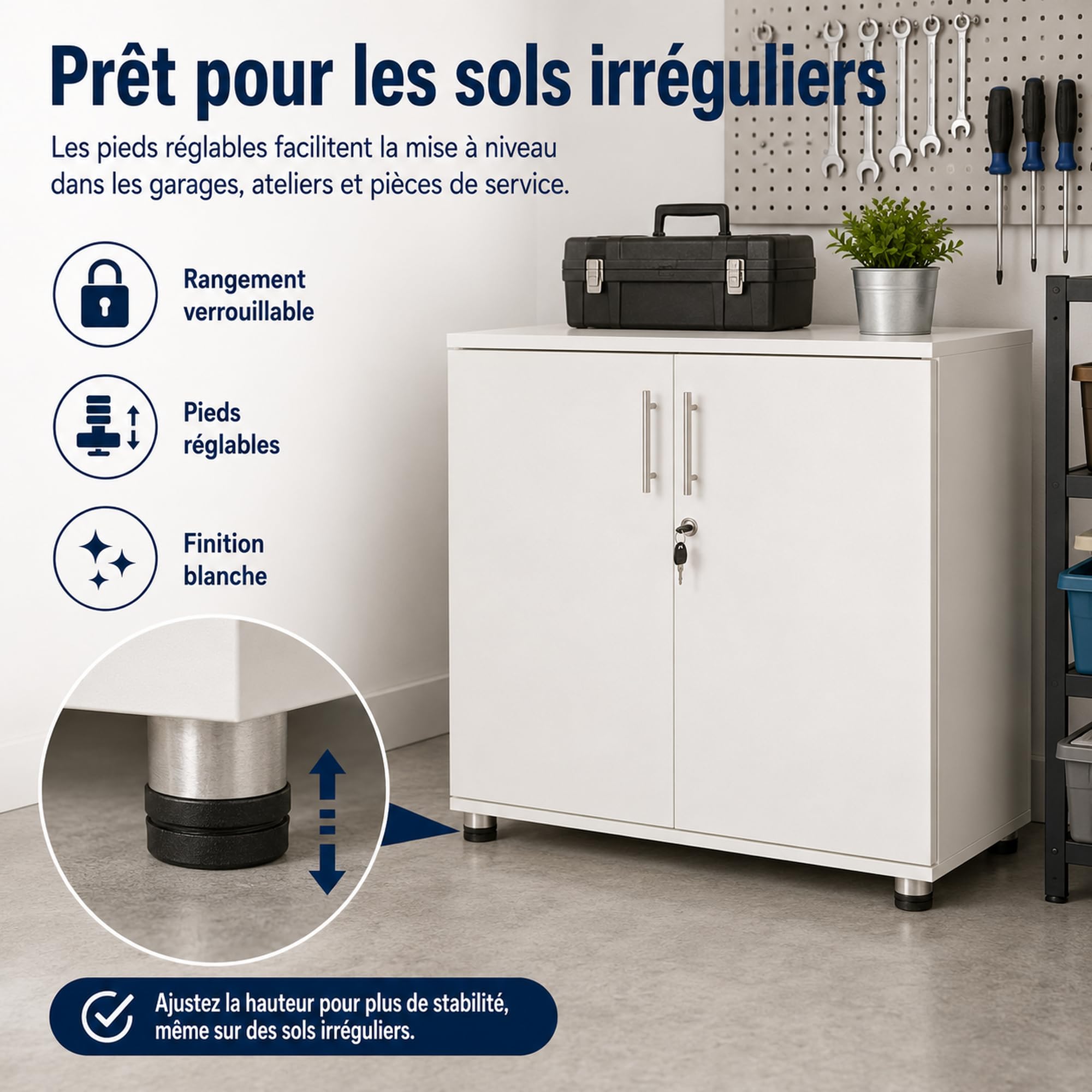 Armoire de Rangement de Bureau avec 2 Portes Blanc Hauteur 73 cm