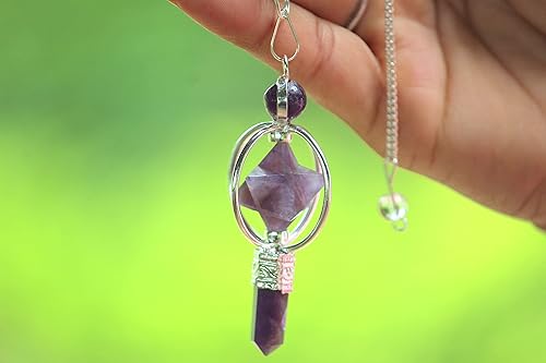 Miniatura 6 de Jet Energized Amethyst Spinning Merkaba Pendulum Tallado Curación Reiki A+ Jet International Booklet La imagen es solo una referencia