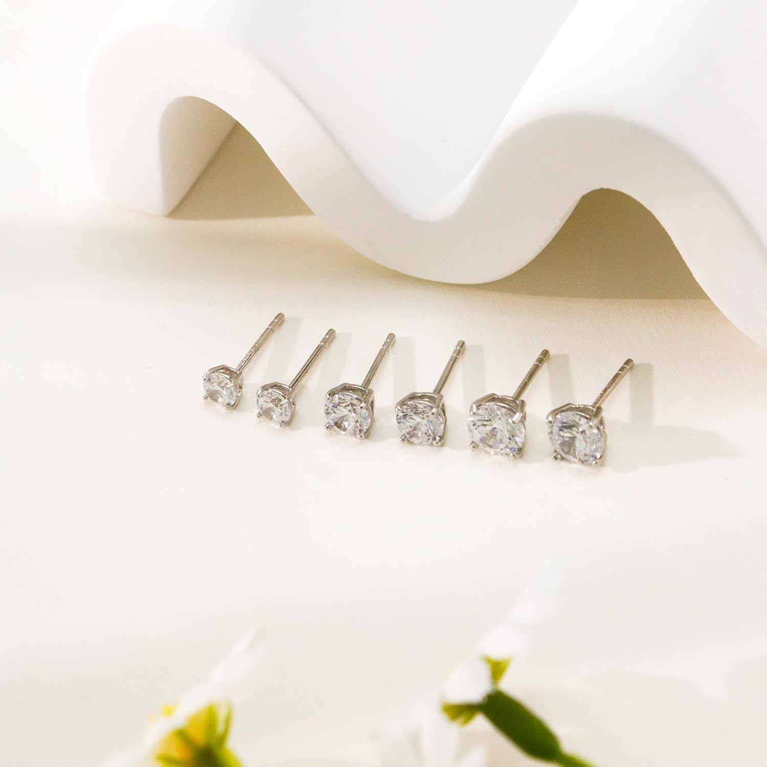 3 Pairs 14K Gold Plated Cubic Zirconia Stud Earrings | 4mm 5mm 6mm Size Set | S925 Silver Ear Posts, Hypoallergenic for Women & Men - Image 4