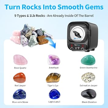 K2 Ultra Quiet Rock Tumbler Kit - 3LB Professional Rock Polisher | Quiet Brushless Motor, Up to 6X Noise Reduction, Adjustable 9-Day Timer & Speeds, Full Accessories, Ideal for Adults & Kids