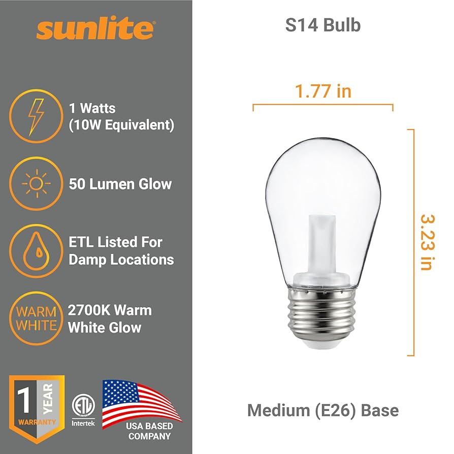 Amazon.com: Sunlite 41030-SU LED S14 String Light Bulb, 1