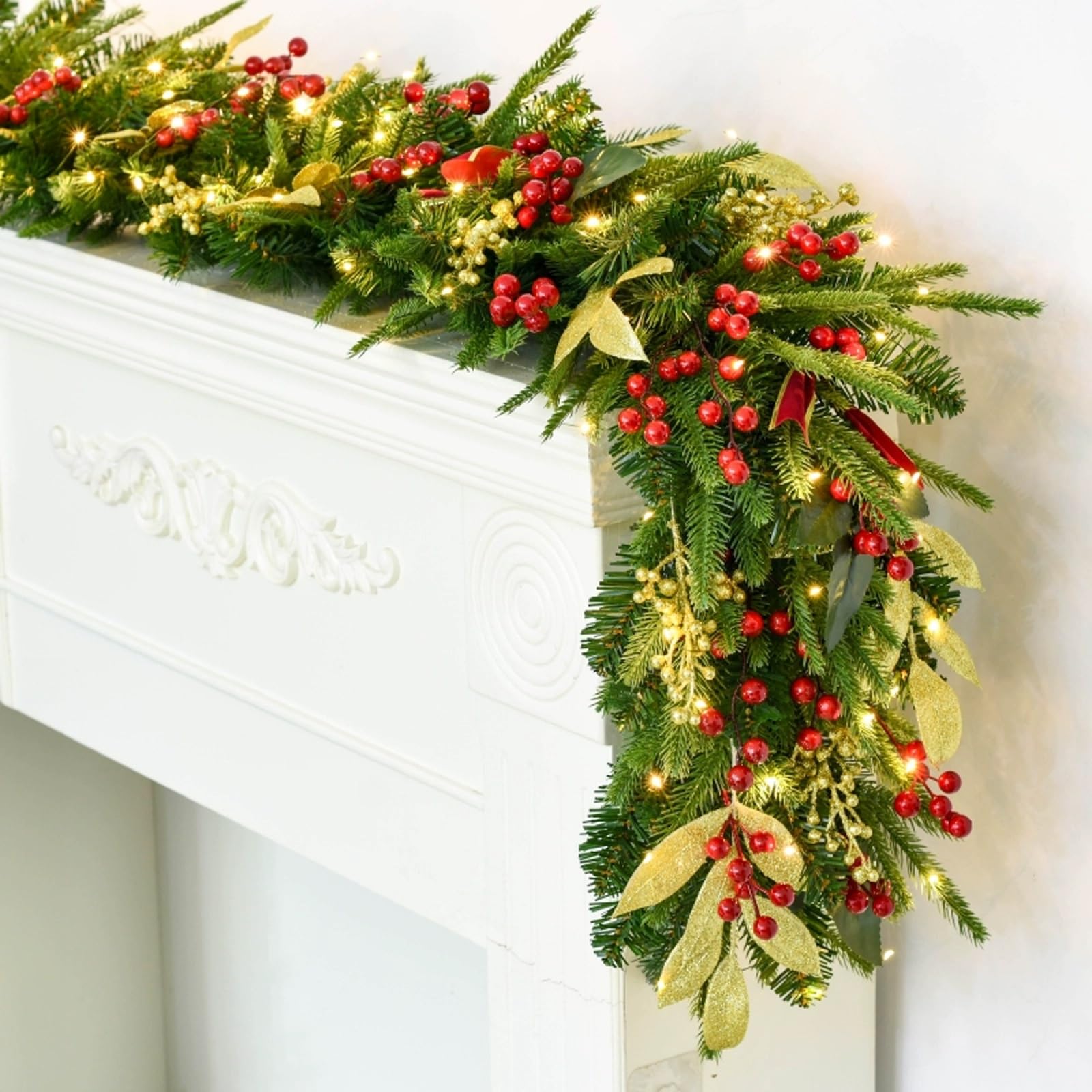 Couronne de Noël artificielle 2m70 grand format pour cheminée