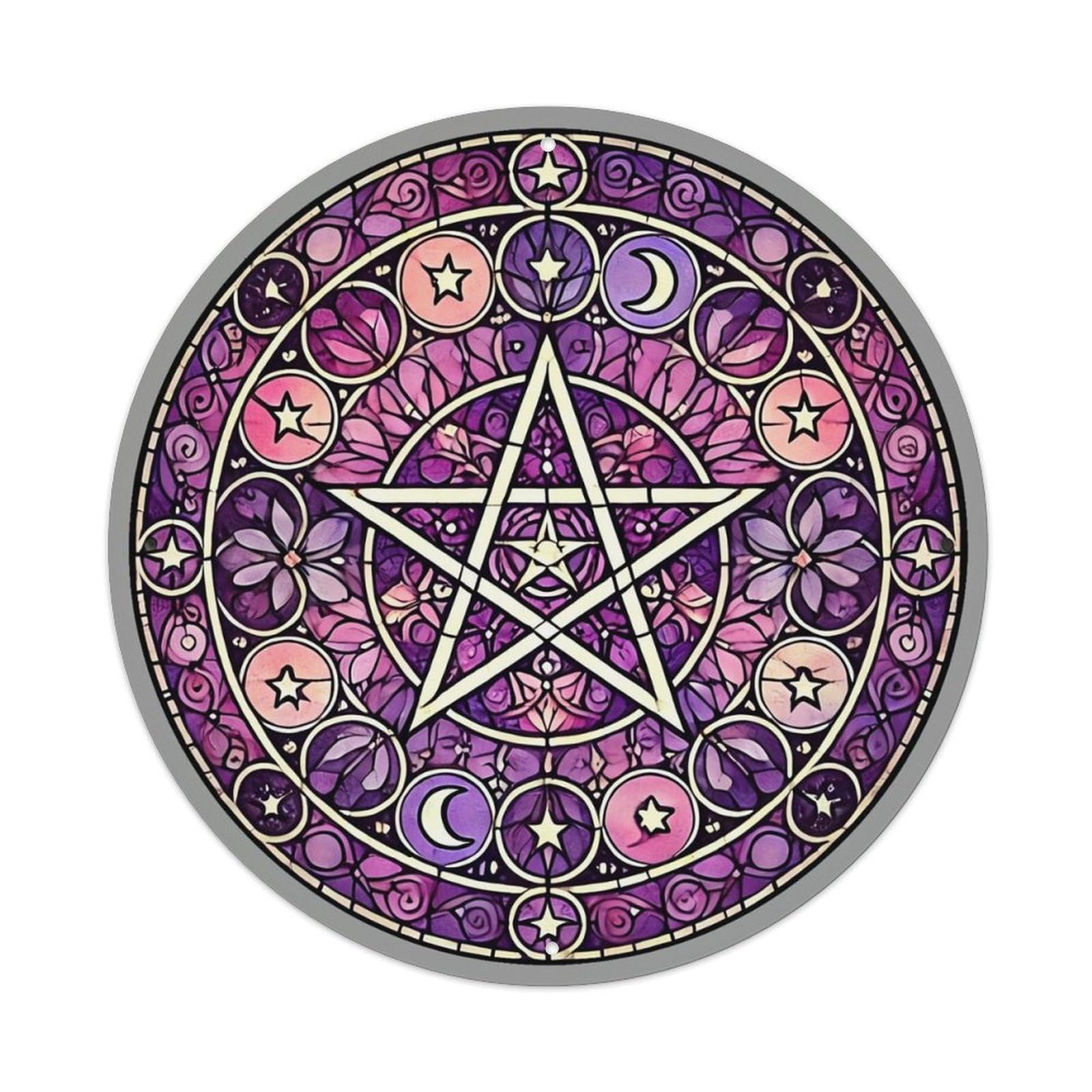 Jdyansheng Vintage Mystic Purple Pentagram Stained Glass Tin Sign Metal Poster Metal Signs For Home Man Cave Bar Cafe Kitchen Laundry Room Wall Decorations 8X8 Inches