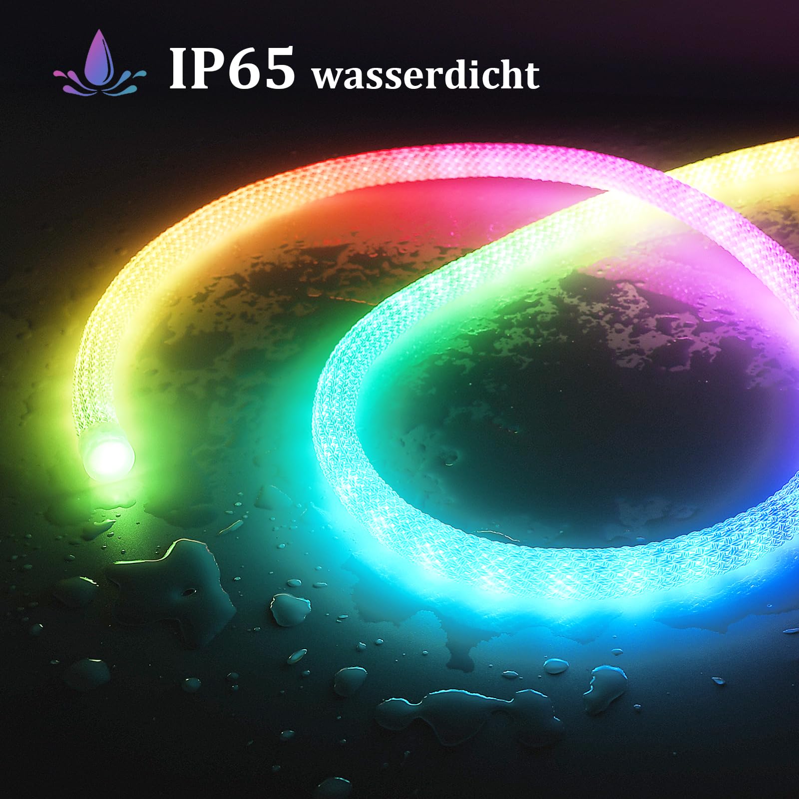 Striscia LED RGB RGB Neon LED 3 m, striscia LED neon per esterni, dimmerabile, impermeabile, IP65, 50 LED/M, controllo tramite app, rotonda, striscia LED USB per fai da te, decorazione per camera da
